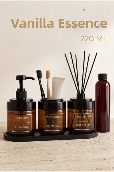 LE PARİS Amber Glass Bathroom Set with Stand |   425 ml |   Glass Soap Dish, ...