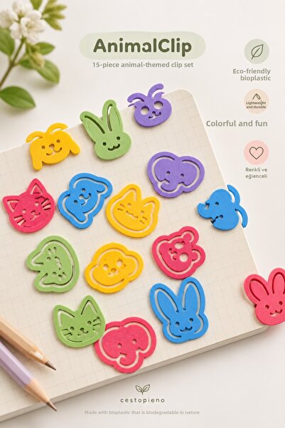 CESTOPİENO Set of 15 Animal-Themed Colorful Paper Clips – Animalclip Fun Figu...