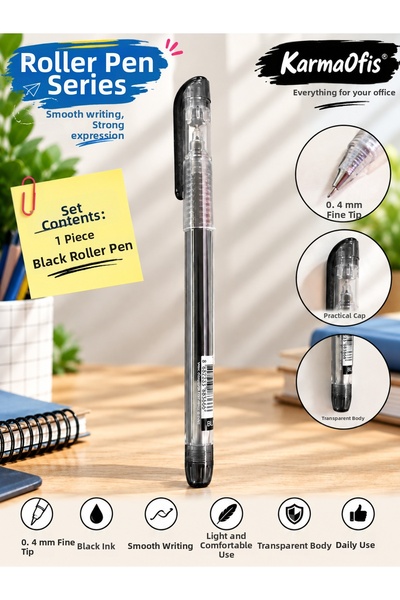 KarmaOfis 0.4 mm Fine Tip Rollerball Pen – Black |   1 Piece Optional