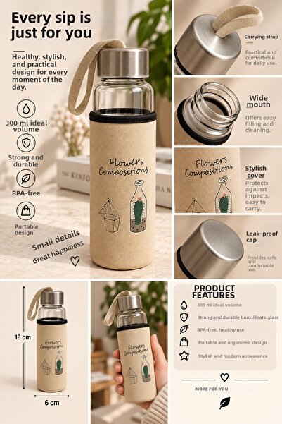 THIRTEEN SELECT Glass Water Bottle with Self-Contained Case 300ml