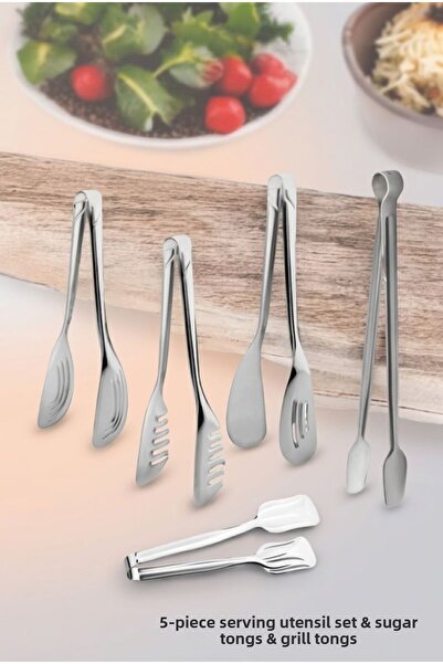 Pamit Toys Pami̇t Home Stainless Steel Luxury 5-Piece Tongs Serving Set for C...