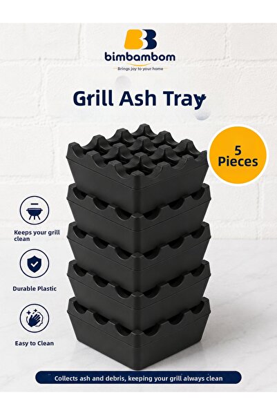 bimbambom 5 Pieces Black Grill Ashtray, Odorless Plastic Cafe Table Ashtray w...