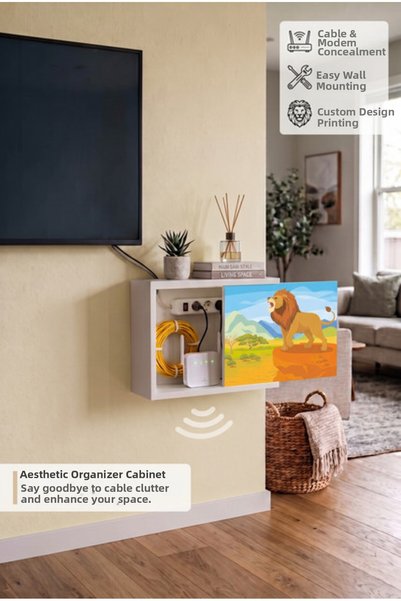 wudie Wooden Wifi Box with Sliding Cover Decorative Modem Storage Box Cable F...