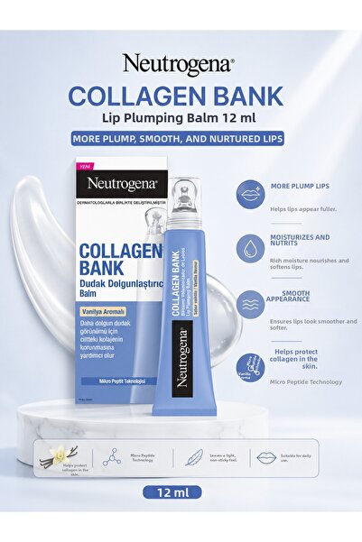 Neutrogena Collagen Bank Plumping Balm 12 ml – Vanilla Flavored, Moisturizing...