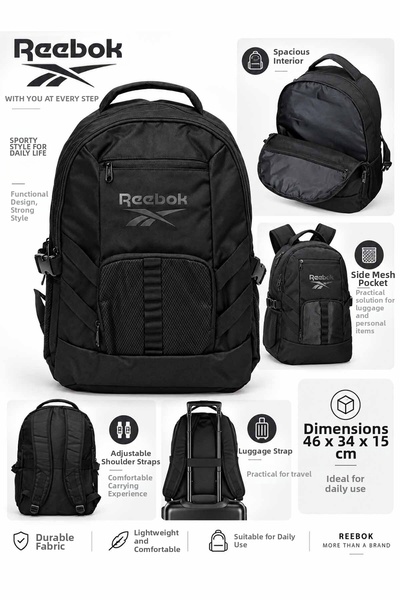 Reebok Black Backpack School Daily Use Large Compartment 46X34X15 cm