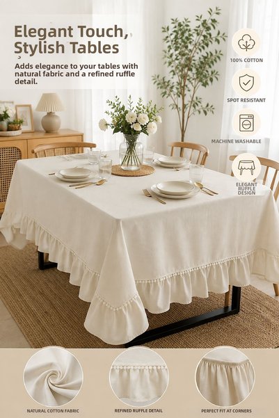 Gülce Home Collection مفرش طاولة من القطن والكتان بتفاصيل دقيقة من قماش الجبر