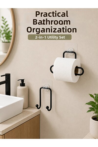 ARMÜZ Screwless Bathroom Set Adhesive Toilet Paper Holder and Towel Rack Set ...