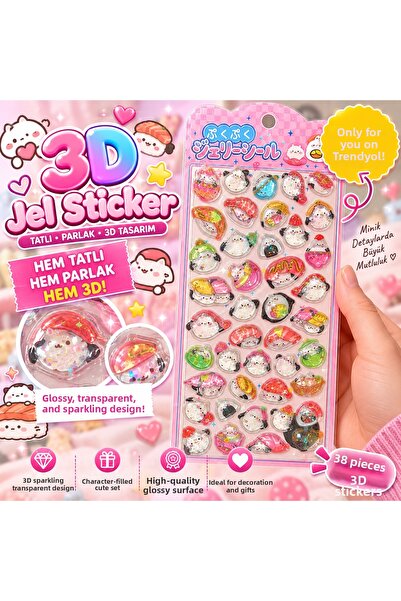 Fetih Bujteri ve Aksesuar Kawaii Gel 3D Sticker Set 38 Pieces |   Cute Cat St...