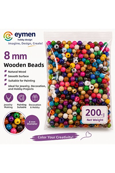 Eymen Hobi 8 mm Mixed Color Wooden Beads 200 Gr – Material for Jewelry and Hobby