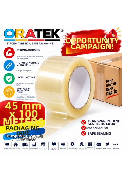 ORATEK 45x100 μέτρα Πραγματικό μέτρο Ταινία κολλητικής ταινίας Διαφανής Ισχυρ...