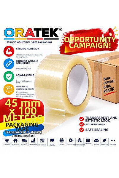 ORATEK 45x100 μέτρα Πραγματικό μέτρο Ταινία Συσκευασίας Διαφανής Ισχυρή Αυτοκ...