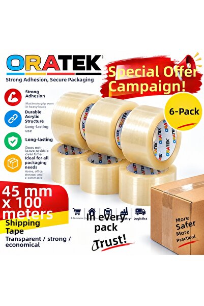 ORATEK 45x100 μέτρα 6 Πακέτα Ταινία Συσκευασίας Διαφανής Ισχυρή Αυτοκόλλητη Τ...