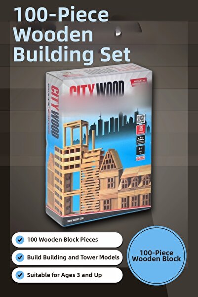 Generic Brand Wooden Building Blocks 100 Pieces 11X2,2X0,7 cm Natural and Pai...