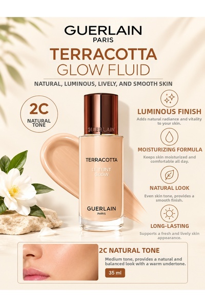 Guerlain كريم أساس تيراكوتا لو تينت جلو 2C لإطلالة بشرة مشرقة ومتألقة بلمسة ط...