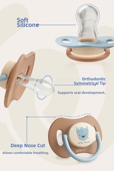 Wee Baby Duo Symmetrical Tip Pacifier 0-6 Months No:1 (Blue - Brown)