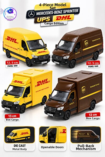 YILDIRIM OYUNCAK Die Cast Mercedes-Benz Sprinter Cargo Car Set of 4 12.5cm 13...