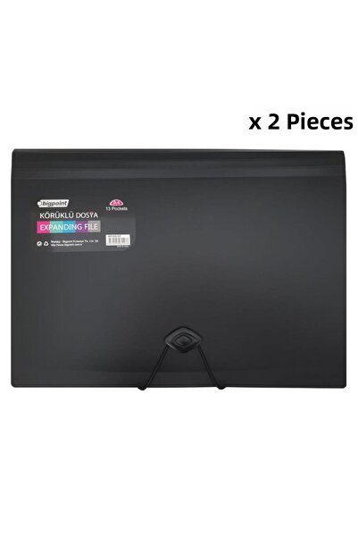Bigpoint Bellows File 13 Pockets Elastic A4 Black X 2 Pieces
