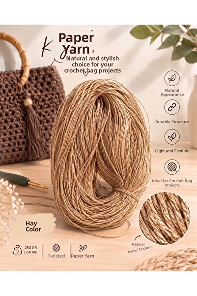 SEM AKSESUAR Natural Paper Thread 250 Gr Yarn for Knitting Bags and Hobby Thread