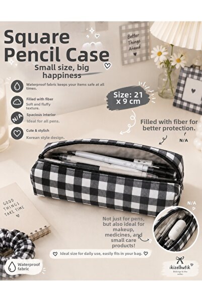 ikizelbutik Waterproof Outer Fabric Pinterest Pencil Case – Zippered Lined Sc...