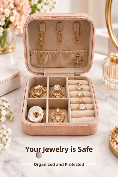 Arfseb Pink Zippered Compartmentalized Jewelry Box Ring, Earring and Necklace...