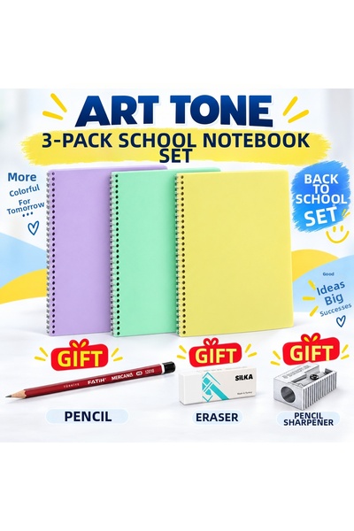 Art Tone 3-Piece Pastel Spiral School Notebook Set with Lines, 72 Sheets – Pe...