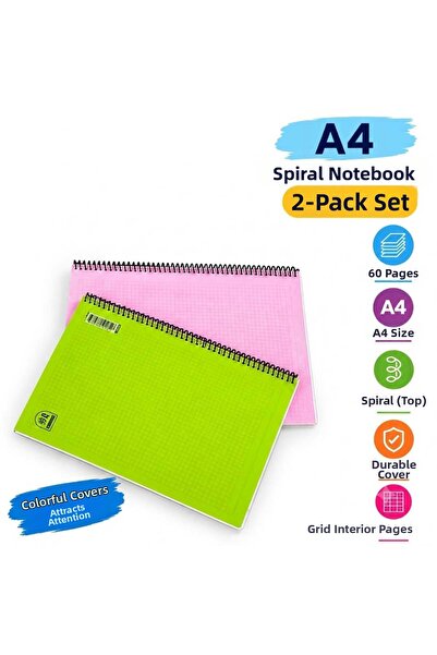 Proton A4 Spiral Checkered Notebook 60 Sheets Assorted Colors Durable Cover S...