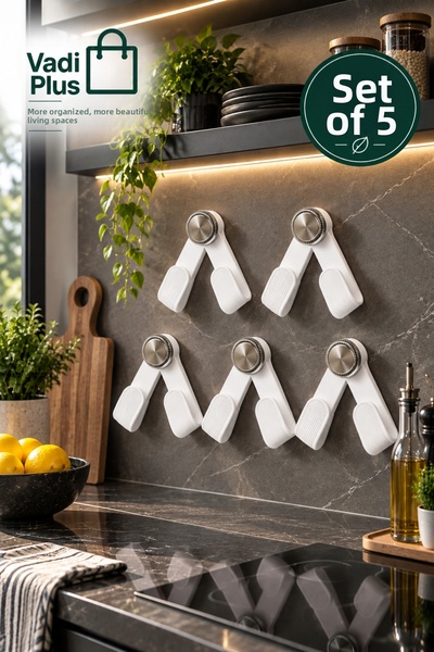 ALBBEK Vadi Plus 5-Piece White Foldable Pot Lid and Plate Holder – Wall-Mount...