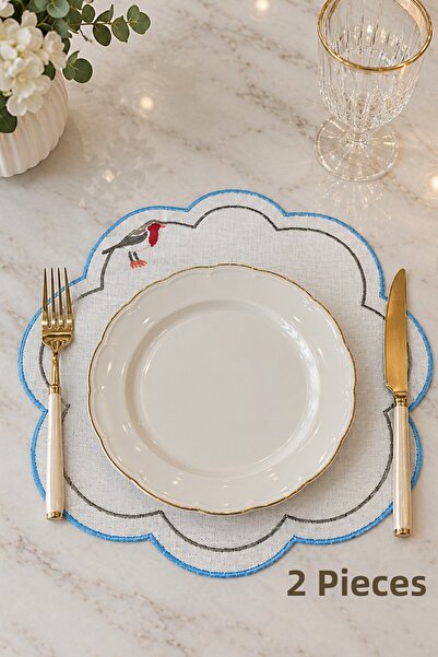 BaksLiving 2 Pieces Love Birds Model Double Row Embroidered Blue American Ser...