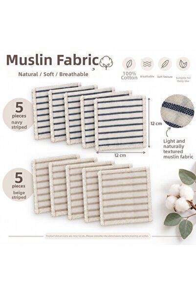 YHH Kids Pack of 10 Patterned Muslin Baby Mouth Wipes 100% Cotton 12X12 cm