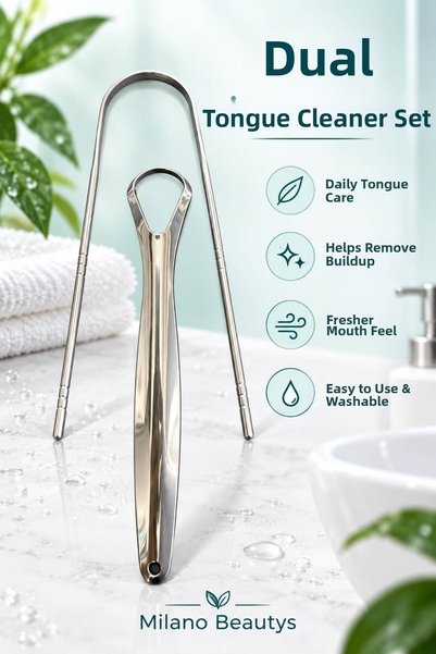 MİLANO BEAUTYS Stainless Steel Tongue Cleaner and Tongue Scraper -2 Pieces