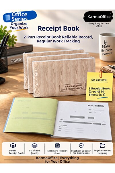 KarmaOfis 2 Nüsha Otokopili Money Receipts 50 Sheets – 3 Optional Pieces