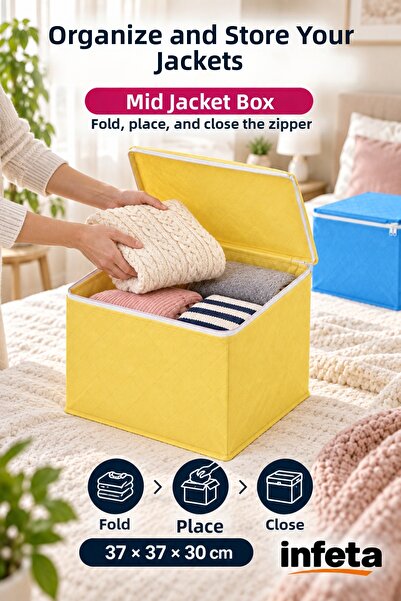 İnfeta 37X37X30 cm Midi Chest Type Sweater Storage Bag Zippered Organizer Sto...