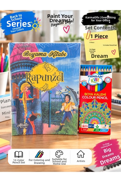 KarmaOfis Children's Coloring Set and Kidz Dry Crayon Set – 16 Sheets of Colo...