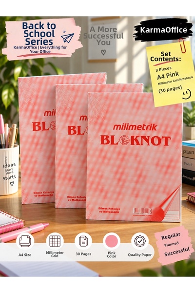 KarmaOfis A4 Pink Millimeter Grid Notepad 30 Sheets |   3 Options Available