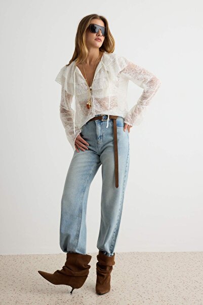 TRENDYOLMİLLA Premium Mavi Tencel Karışımlı Yüksek Bel Straight Jeans TWOAW27...