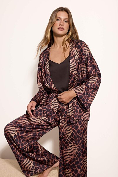 Trendyol Collection Brown Premium Satin Boxed Woven Athlete-Pants-Dressing Go...