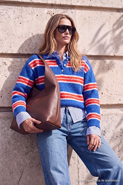 Trendyol Collection Wardrobe Essentials Saks*001 سترة تريكو أساسية واسعة الحج...