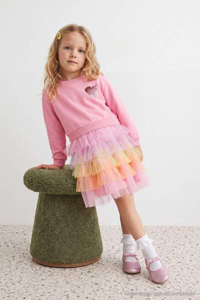TRENDYOLKIDS Rosa Pailletten-Tutu-Strickkleid für Mädchen TKDAW27EL00013