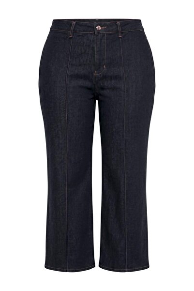 Trendyol Curve Dark Blue Stitching Detailed High Waist Extra Flexible Wide Le...