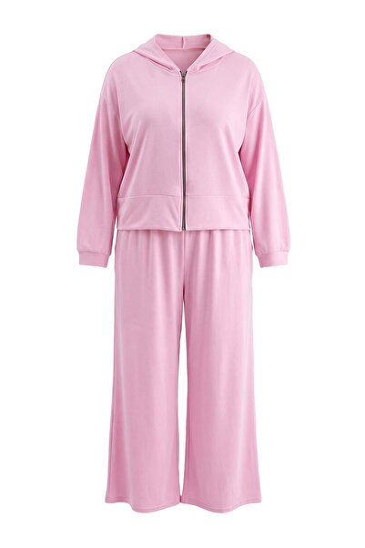 Trendyol Curve Pink Thin Soft Comfortable Flowy Fabric Front Zipper Large Siz...