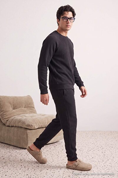 Trendyol Collection Anthracite Regular Cut Raglan Sleeve Textured Knitted Paj...