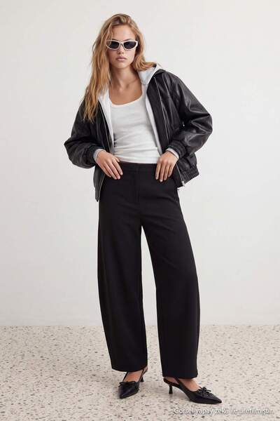 TRENDYOLMİLLA Siyah Barrel Kalıp Kumaş Pantolon TWOAW27PL00071