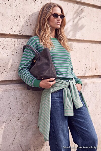 Trendyol Kollektion Wardrobe Essentials Grün gestreifter Oversize-Strickpullo...