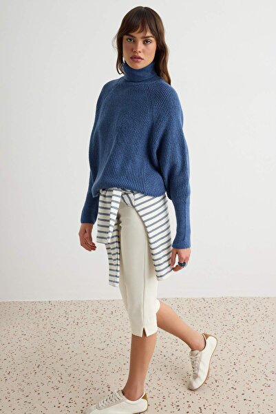 Trendyol Collection Pulover din tricotaj de calitate specială Indigo Basic cu...