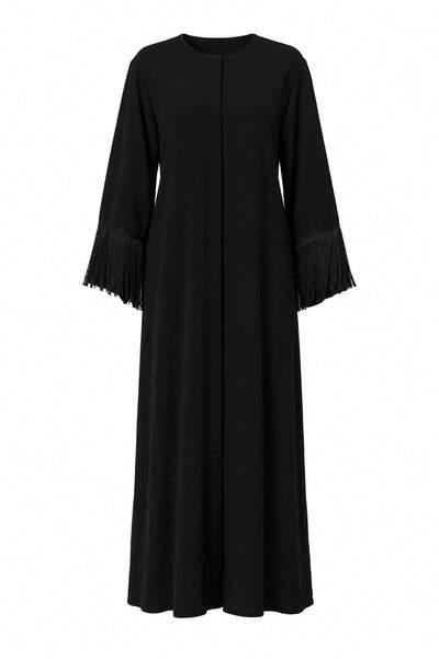 Trendyol Modest Μαύρη φούντα με λεπτομέρειες, άνετο/χαλαρό εφαρμοστό υφαντό κ...