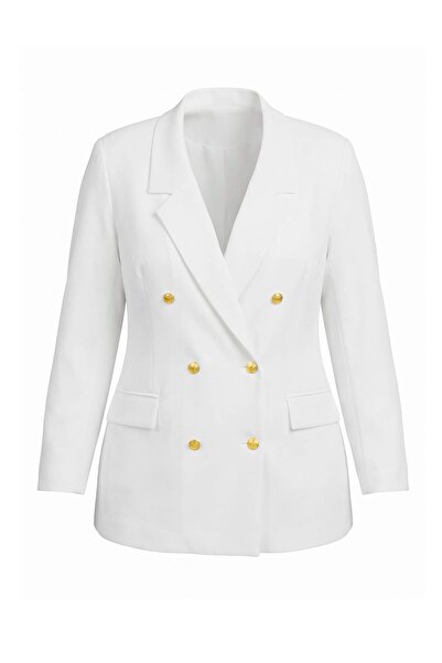 Trendyol Curve Ecru Lined Double Breasted Woven Blazer Jacket Tbbaw26Ag00011