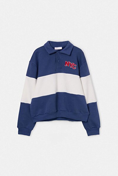 TRENDYOLKIDS Indigo Printed Knitted Sweatshirt Tkdaw27Sw00010