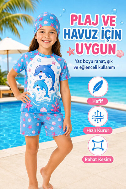 rony pony kids Κοριτσίστικο σετ παραλίας 3 τεμαχίων με σχέδιο δελφίνι, σετ μα...