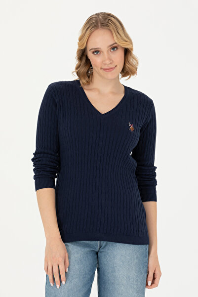 U.S. Polo Assn. Women's Navy Blue V-Neck Basic Sweater 50269019-Vr033