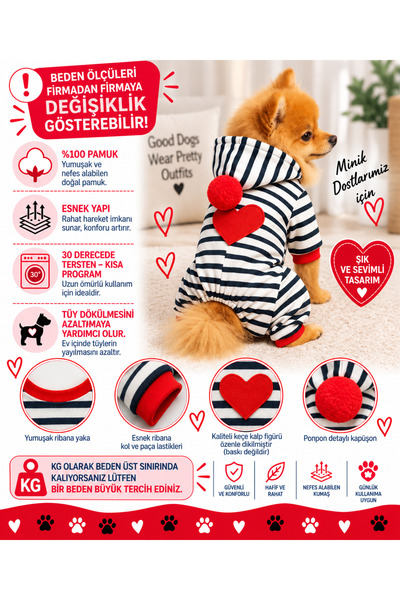 DOGİ&DOG Small Breed Heart Detailed Dog Jumpsuit Cat Jumpsuit - Pajamas (1-10...